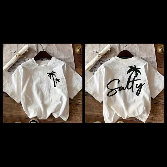 White Shirt Black Palm Palm Tree Design Salty Graphic Beach Vacation Large - Picture 2 of 10